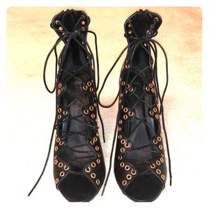 Grommet lace-up heels
